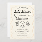 Whimsical Baby shower Invitation – met de hand get Kaart (Voorkant / Achterkant)