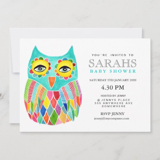Whimsical Baby shower Rainbow Owl Kaart (Voorkant)