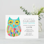 Whimsical Baby shower Rainbow Owl Kaart (Staand voorkant)