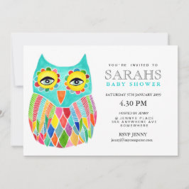 Whimsical Baby shower Rainbow Owl Kaart