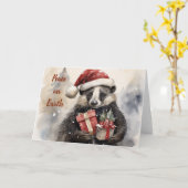 Whimsical Badger Kerst Kaart (Gele Bloem)