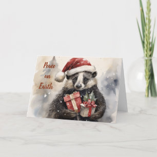 Whimsical Badger Kerst Kaart