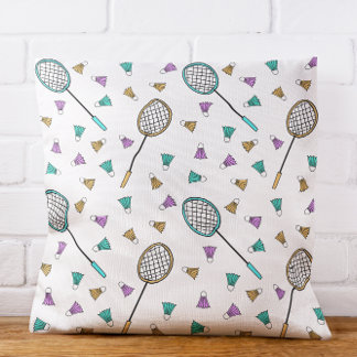 Whimsical Badminton Handgetekende Racquets Birdies Kussen