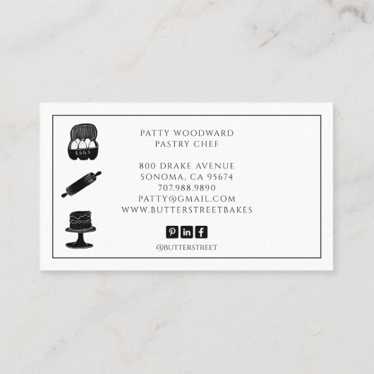 Whimsical Baker Pastry Chef Baking Utensils Visitekaartje (Achterkant)