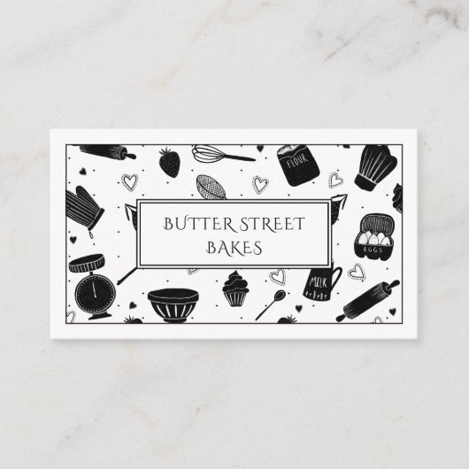 Whimsical Baker Pastry Chef Baking Utensils Visitekaartje (Voorkant)
