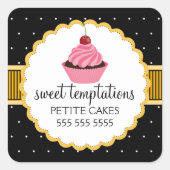 Whimsical Bakkerij Cupcake Gele Stickers (Voorkant)