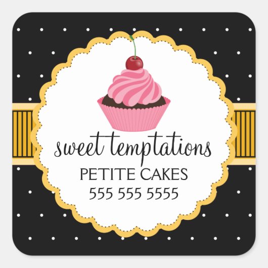 Whimsical Bakkerij Cupcake Gele Stickers (Voorkant)