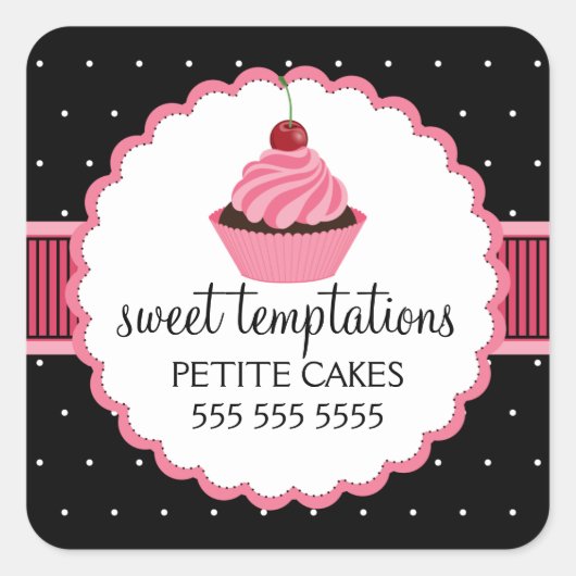 Whimsical Bakkerij Cupcake Roze Box Seals Vierkante Sticker (Voorkant)