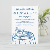 Whimsical Balkon Dinner Custom Engagement Party Kaart (Staand voorkant)