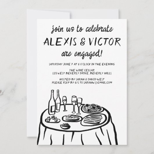 Whimsical Balkon Dinner Custom Engagement Party Kaart (Voorkant)