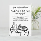 Whimsical Balkon Dinner Custom Engagement Party Kaart (Staand voorkant)