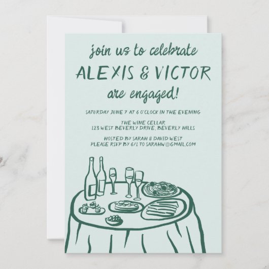 Whimsical Balkon Dinner Custom Engagement Party Kaart (Voorkant)