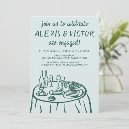 Whimsical Balkon Dinner Custom Engagement Party Kaart (Staand voorkant)