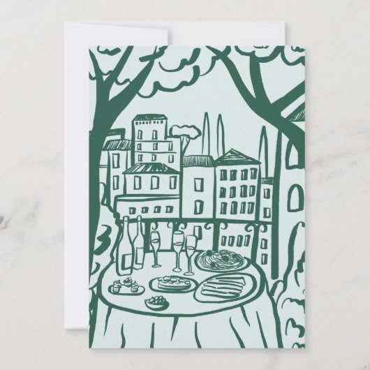 Whimsical Balkon Dinner Custom Engagement Party Kaart (Achterkant)