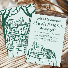 Whimsical Balkon Dinner Custom Engagement Party Kaart
