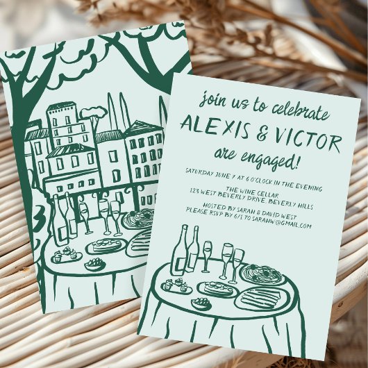 Whimsical Balkon Dinner Custom Engagement Party Kaart