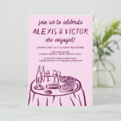 Whimsical Balkon Dinner Custom Engagement Party Kaart (Staand voorkant)
