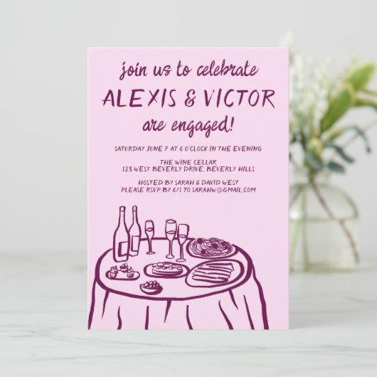 Whimsical Balkon Dinner Custom Engagement Party Kaart (Staand voorkant)