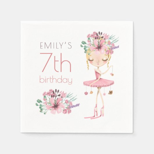Whimsical Ballerina Bloemen 7e Verjaardagsfeestje Servet (Voorkant)
