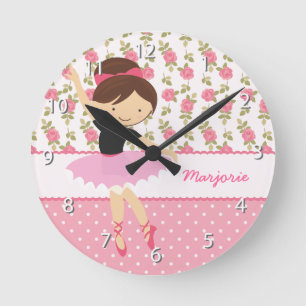 Whimsical Ballerina Floral Pink Girly , gepersonal Ronde Klok