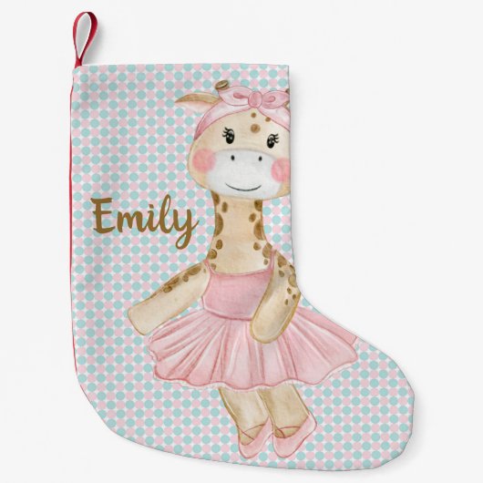 Whimsical Ballerina Giraffe, gepersonaliseerd Kleine Kerstsok (Voorkant)