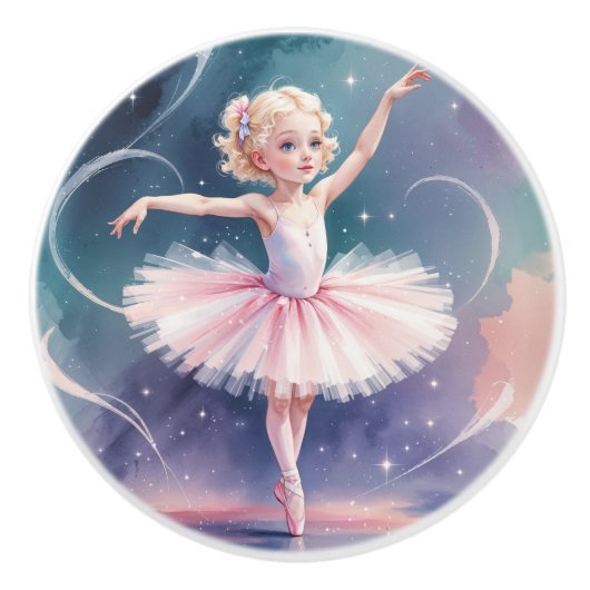Whimsical Ballerina Girl Waterverf Keramische Knop (Voorkant)