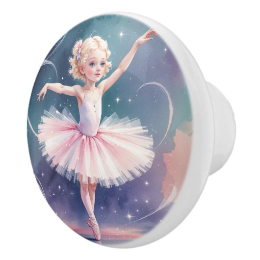 Whimsical Ballerina Girl Waterverf Keramische Knop (Rechts)