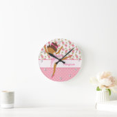 Whimsical Ballerina Girly Floral Pink , gepersonal Ronde Klok (Huis)