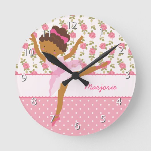 Whimsical Ballerina Girly Floral Pink , gepersonal Ronde Klok (Voorkant)
