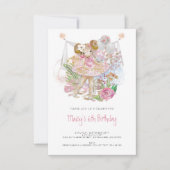 Whimsical Ballerina Roze Meisje 6e Verjaardagsfees Kaart (Voorkant)