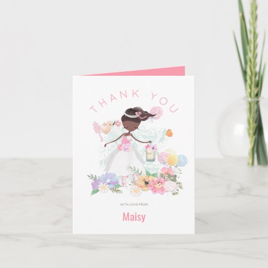 Whimsical Ballet Danser Roze Bloemen Meisje Bedankkaart (Voorkant)