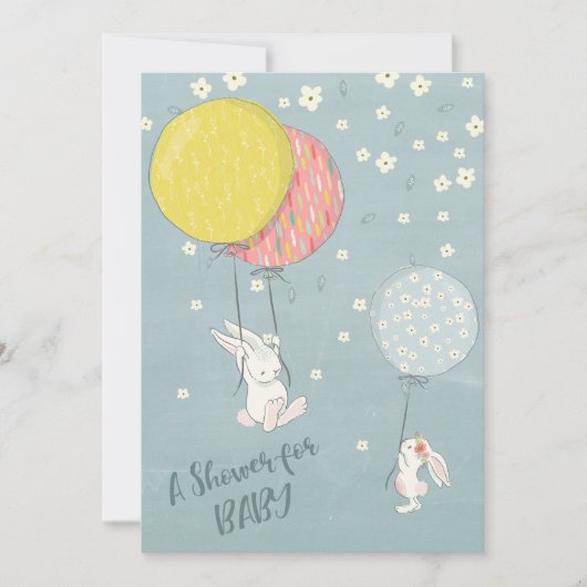 Whimsical Balloon Bunny Rabbits Baby shower Kaart (Voorkant)