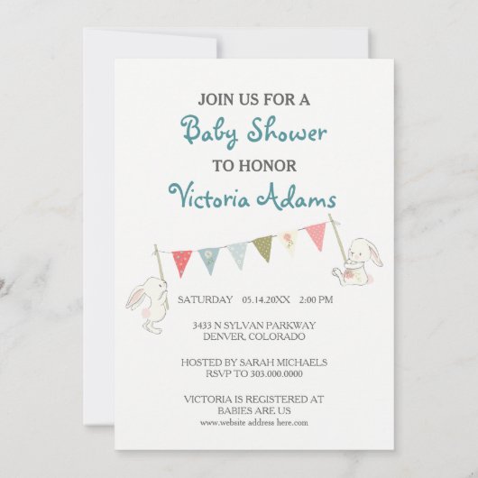 Whimsical Balloon Bunny Rabbits Baby shower Kaart (Achterkant)