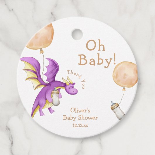 Whimsical Balloon Fairy Dragon Bottle Baby shower Bedankjes Labels (Voorkant)