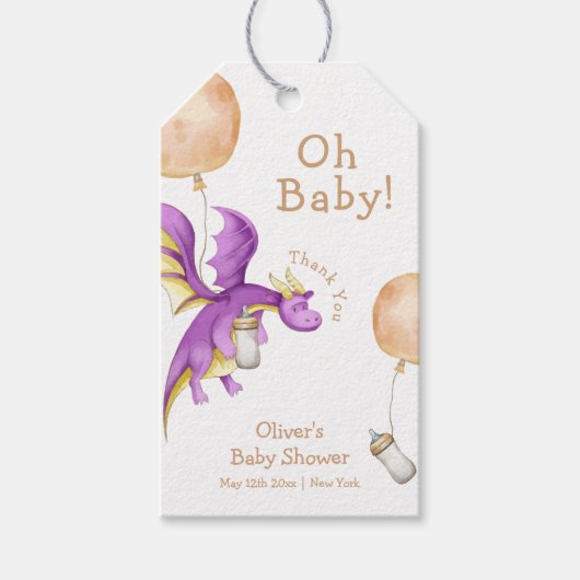 Whimsical Balloon Fairy Dragon Bottle Baby shower Cadeaulabel (Voorkant)