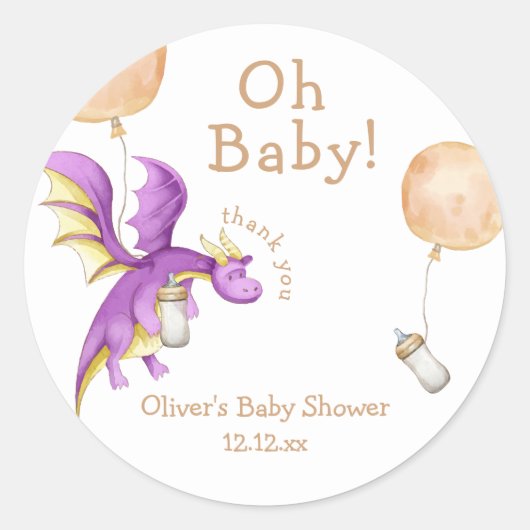 Whimsical Balloon Fairy Dragon Bottle Baby shower Ronde Sticker (Voorkant)