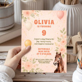 Whimsical Balloon Roos Tuin Verjaardag met Paard Kaart