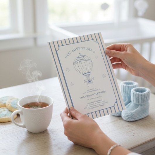 Whimsical Balloon Stripes Baby Sprinkle Invitation Kaart