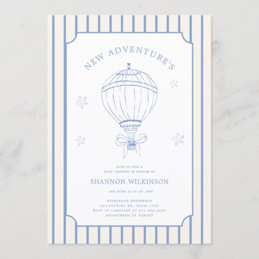 Whimsical Balloon Stripes Baby Sprinkle Invitation Kaart (Voorkant)