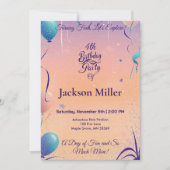 Whimsical Balloon Verjaardag Uitnodigen met Rode P Kaart (Voorkant)