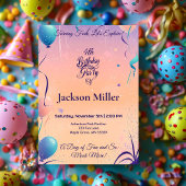 Whimsical Balloon Verjaardag Uitnodigen met Rode P Kaart