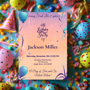 Whimsical Balloon Verjaardag Uitnodigen met Rode P Kaart