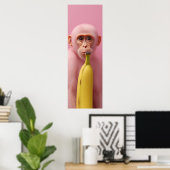 Whimsical Banaan en Pink Monkey Poster (Thuiskantoor)