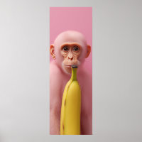 Whimsical Banaan en Pink Monkey Poster