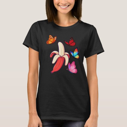 Whimsical Banana with Colorful Butterflies T-shirt (Voorkant)