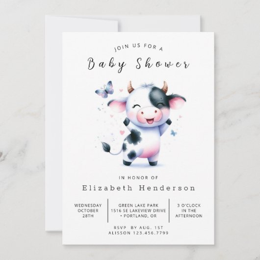 Whimsical Barn Calf Koe Baby shower Kaart (Voorkant)