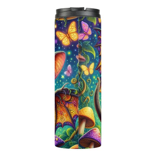 Whimsical Bat met Bloem Kroon Thermosbeker (Achterkant)