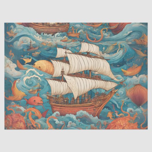 Whimsical Battleship AI-Gegenereerd Ontwerp Tissuepapier (Voorkant)