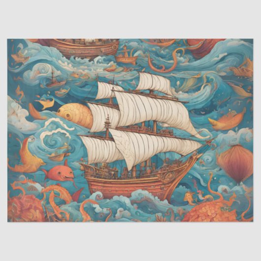 Whimsical Battleship AI-Generated Design Tissuepapier (Voorkant)