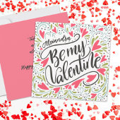 Whimsical Be My Valentine Custom Name Flat Kaart